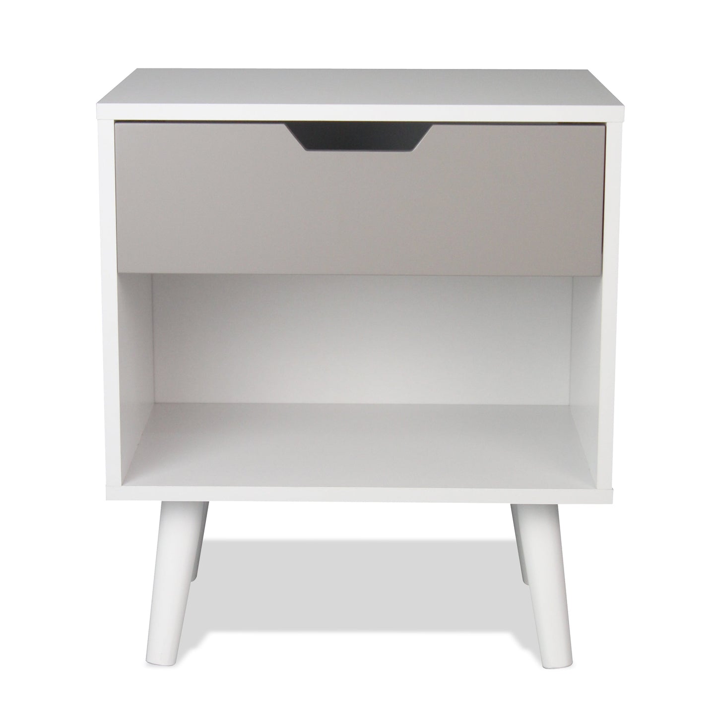 Table de chevet Ileni avec 1 tiroir, lampe de chevet pour chambre à coucher - Blanc/Gris