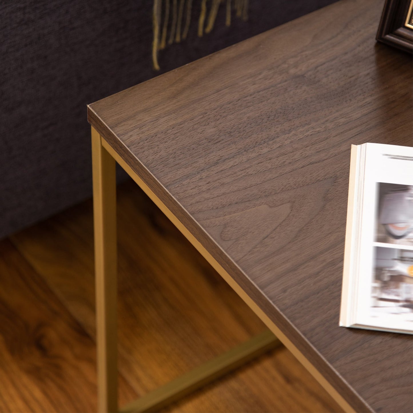 Table d'appoint/table de chevet Regis (Noyer/Or, 45 x 45 x 46 (H) cm)