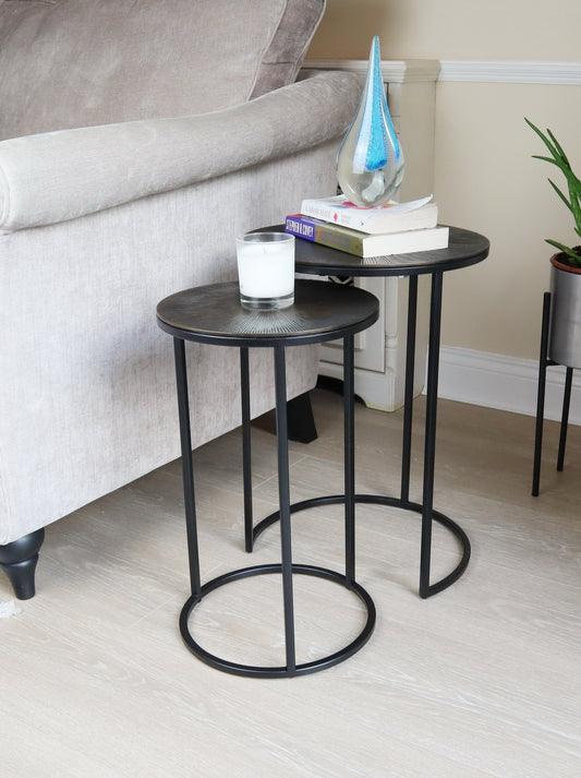 Ensemble de 2 tables gigognes Hiba, plateau soleil, bronze antique