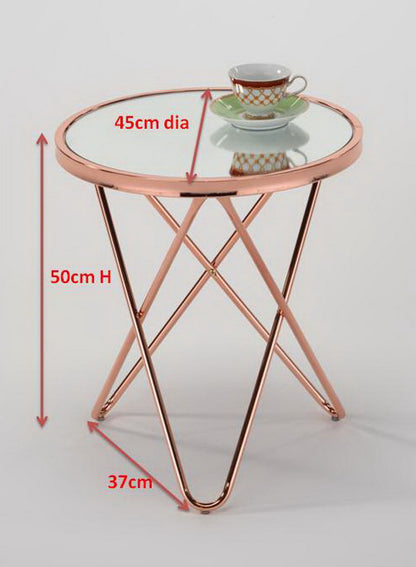 Table d'appoint/table basse ronde en verre Porto (cuivre/miroir)