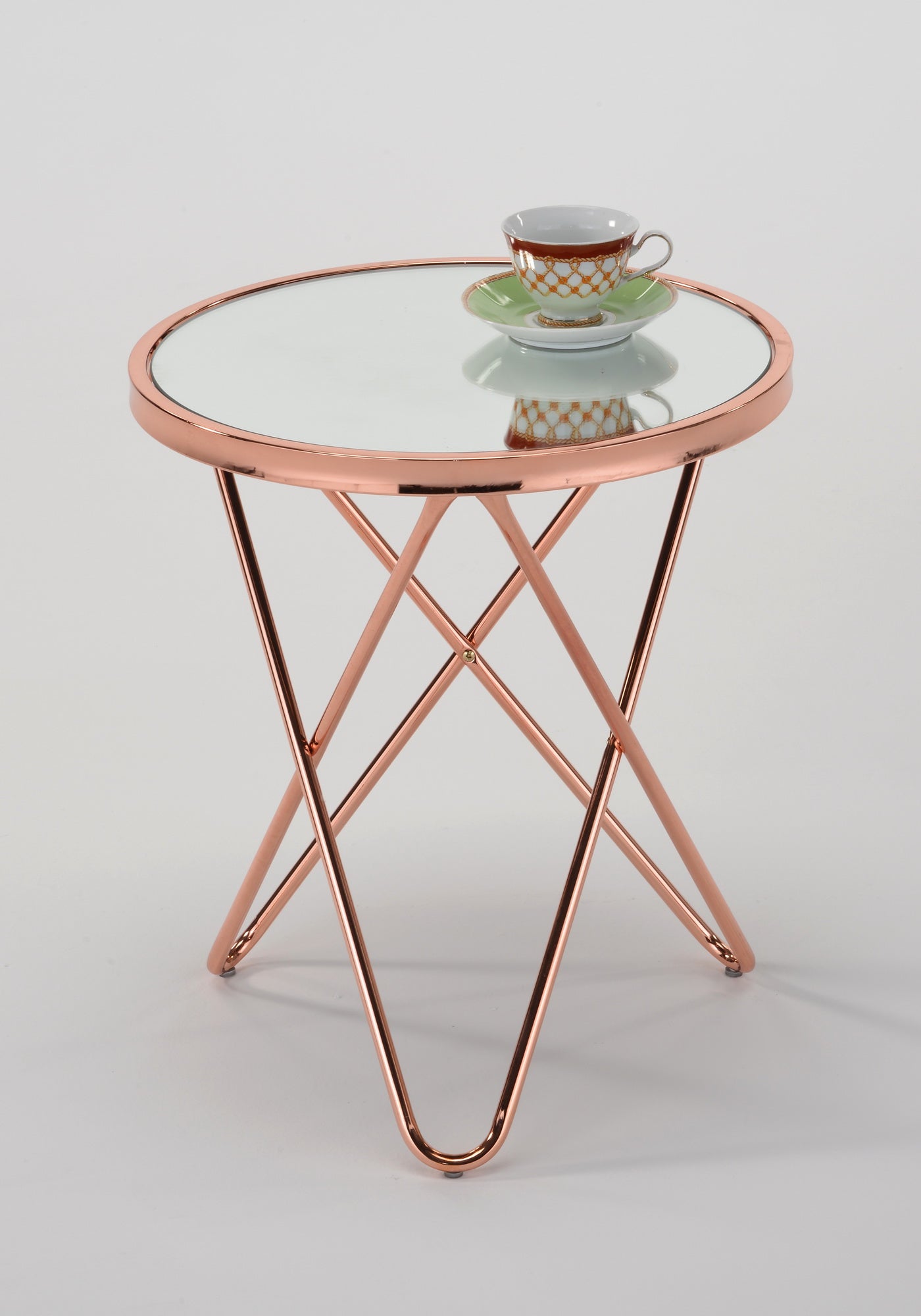 Table d'appoint/table basse ronde en verre Porto (cuivre/miroir)