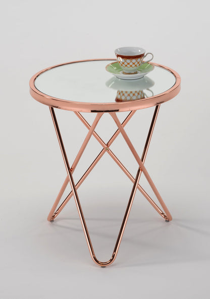 Table d'appoint/table basse ronde en verre Porto (cuivre/miroir)