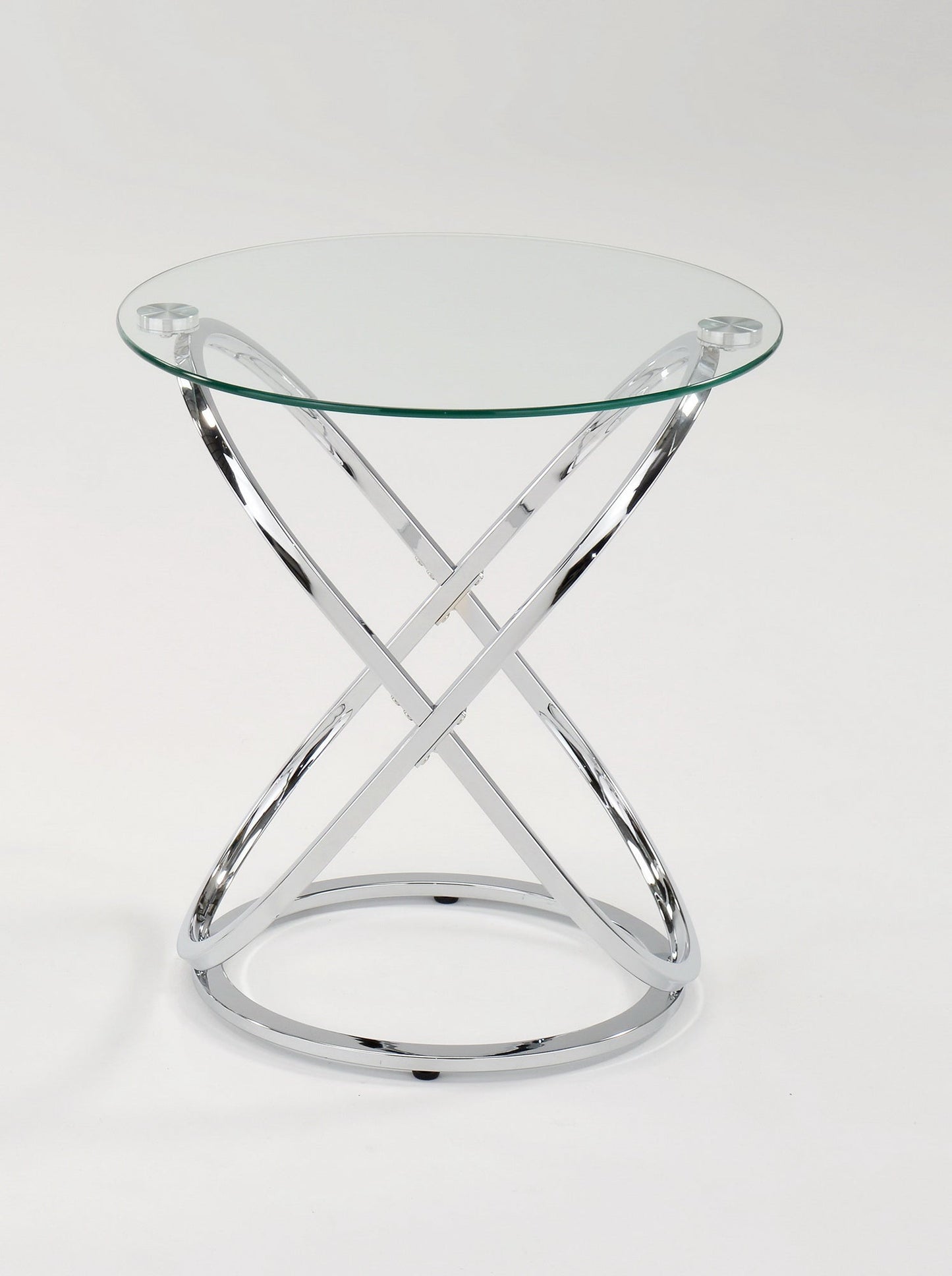 Table basse/d'appoint ronde Monarch en verre transparent avec piètement chromé