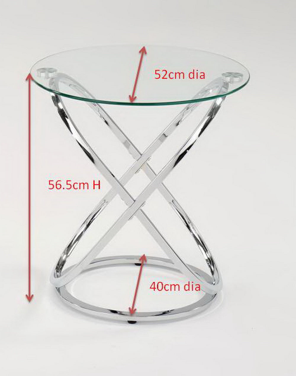 Table basse/d'appoint ronde Monarch en verre transparent avec piètement chromé
