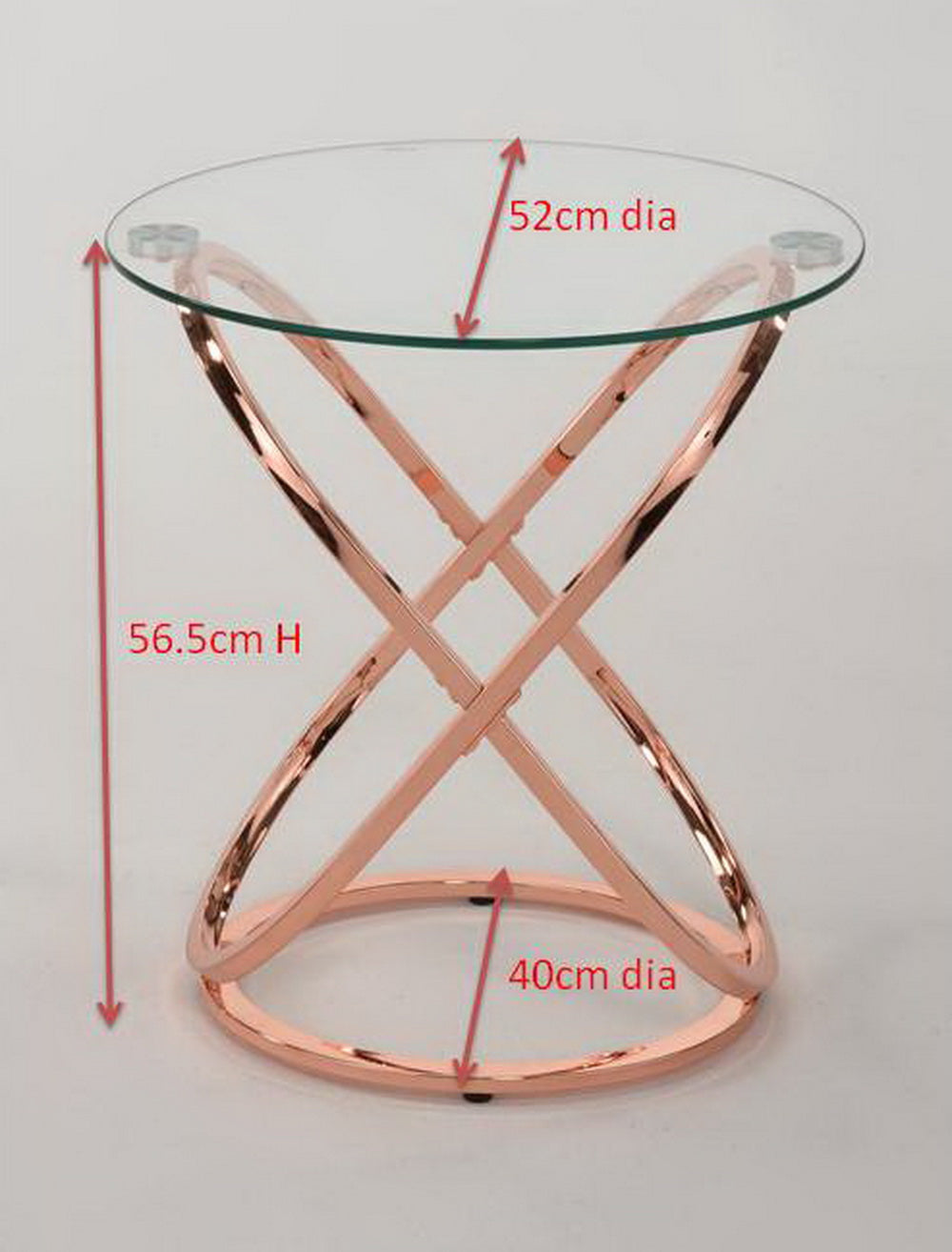Table basse/d'appoint ronde Monarch en verre transparent avec piètement en cuivre