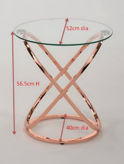 Table basse/d'appoint ronde Monarch en verre transparent avec piètement en cuivre