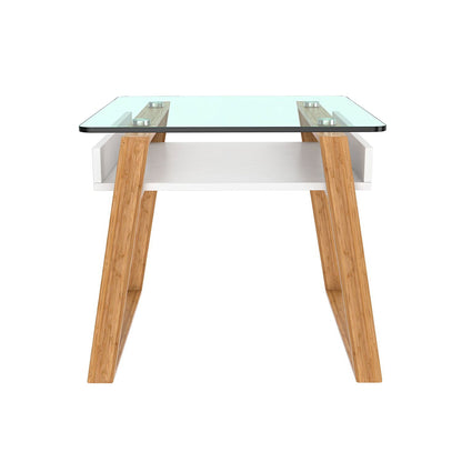 Table d'appoint Jensen, bois, bambou, verre blanc 
