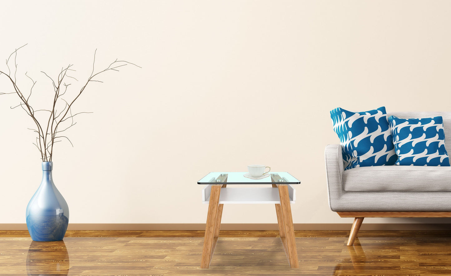 Table d'appoint Jensen, bois, bambou, verre blanc 