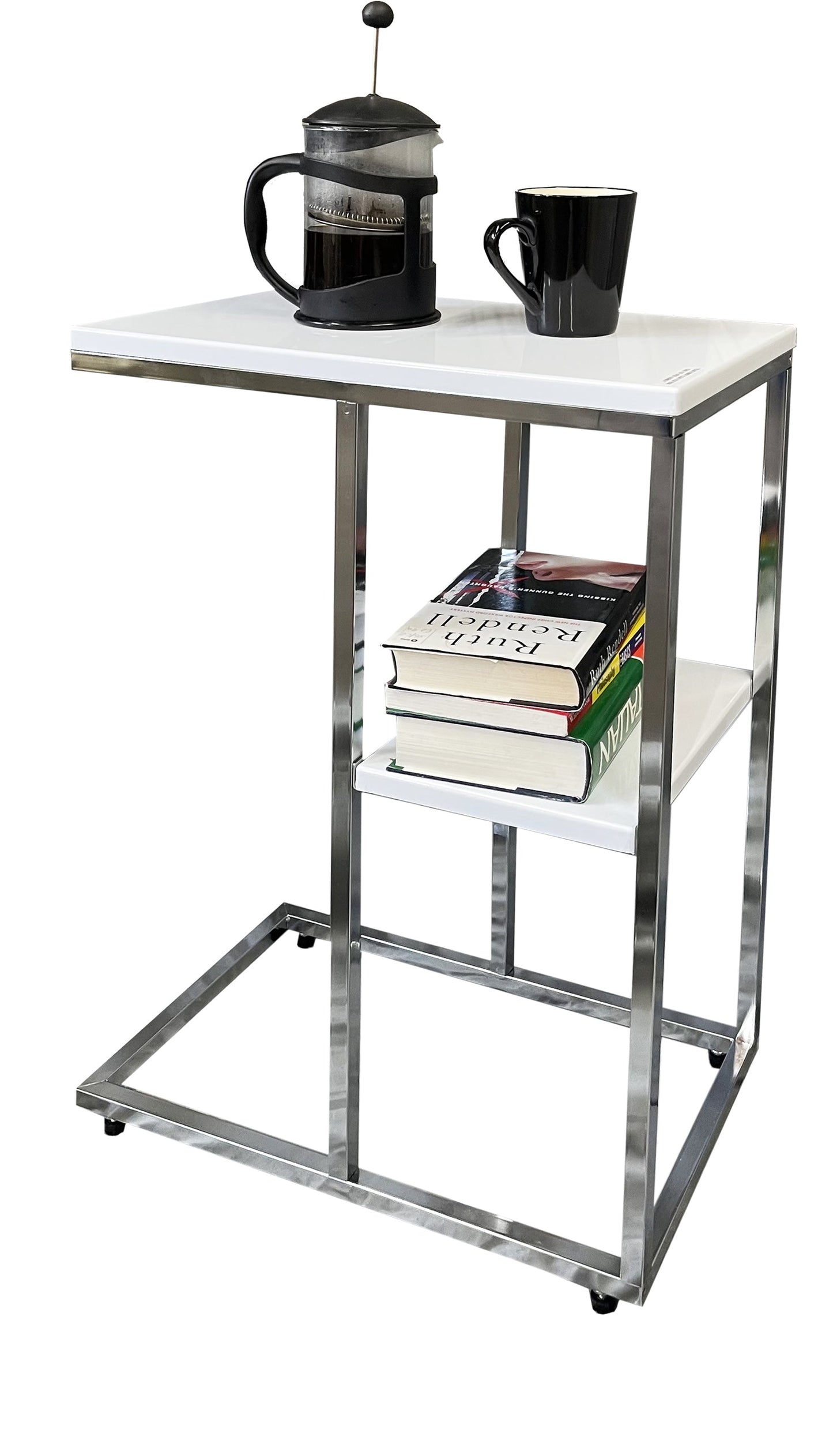 Table d'appoint Bellini en forme de C avec étagère - Blanche 