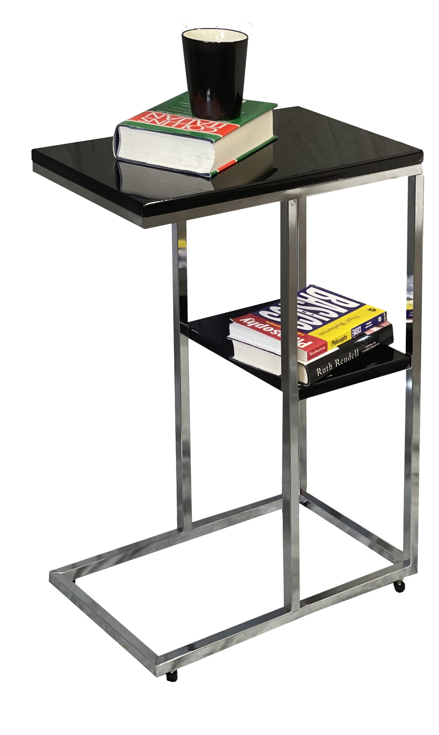 Table d'appoint Bellini en forme de C avec étagère - Noire 