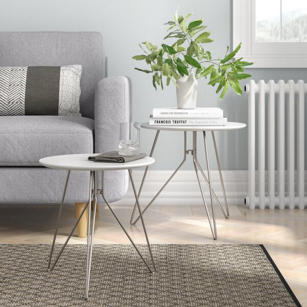 Ensemble de 2 tables gigognes rondes Alegro - Blanches 