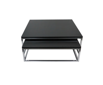 Ensemble de 2 tables basses gigognes Oslo, pieds chromés, noir