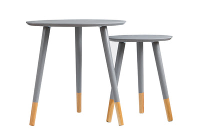 Ensemble de 2 tables gigognes rondes Dina, tables d'appoint, tables basses, grises