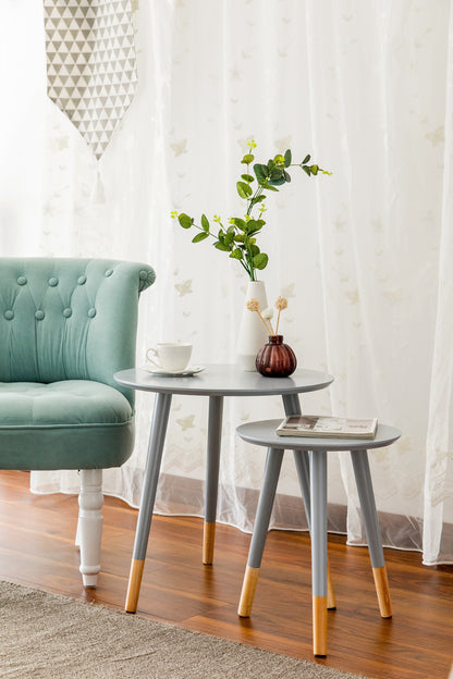 Ensemble de 2 tables gigognes rondes Dina, tables d'appoint, tables basses, grises