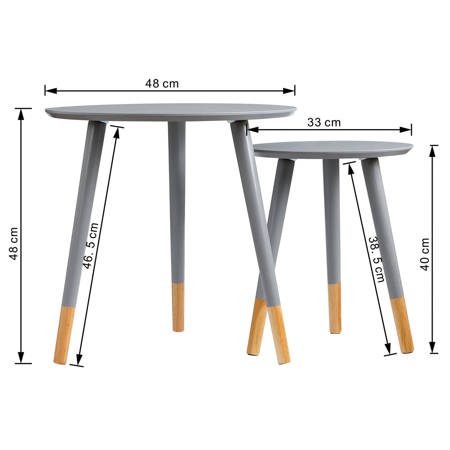 Ensemble de 2 tables gigognes rondes Dina, tables d'appoint, tables basses, grises