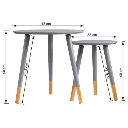 Ensemble de 2 tables gigognes rondes Dina, tables d'appoint, tables basses, grises
