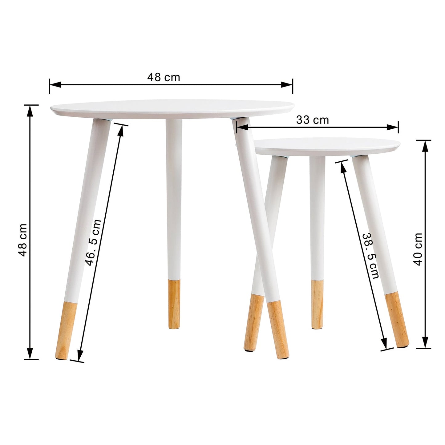 Ensemble de 2 tables gigognes rondes Dina, tables d'appoint, tables basses, blanches