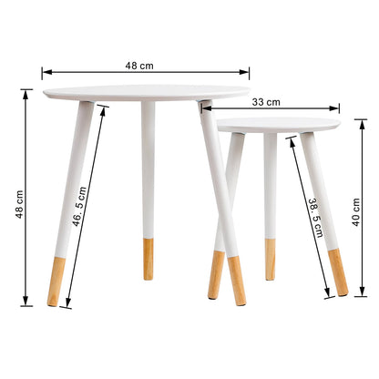 Ensemble de 2 tables gigognes rondes Dina, tables d'appoint, tables basses, blanches